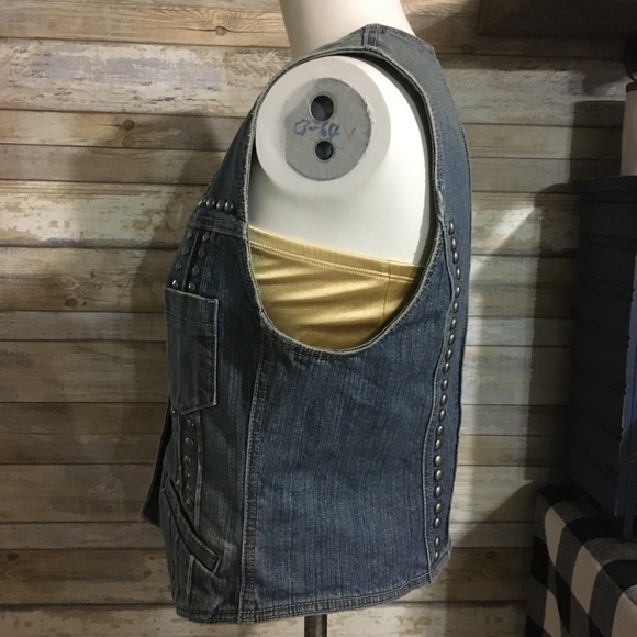 Express Fitted Studded Denim Jeans Vest Si… - Picture 7 of 15